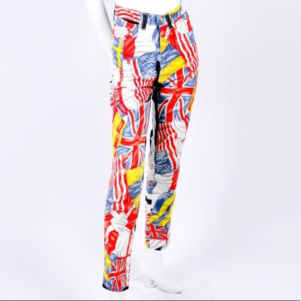 Rare Vintage Gianni Versace Jeans Couture Pants W Novelty Flag Print